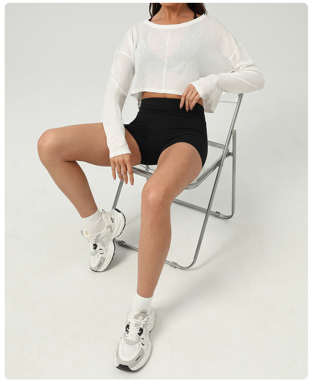 Fitness Sports Long Sleeved Top Women O neck Short Backless Outerwear Casual Long Sleeves Yoga Clothes Blouse