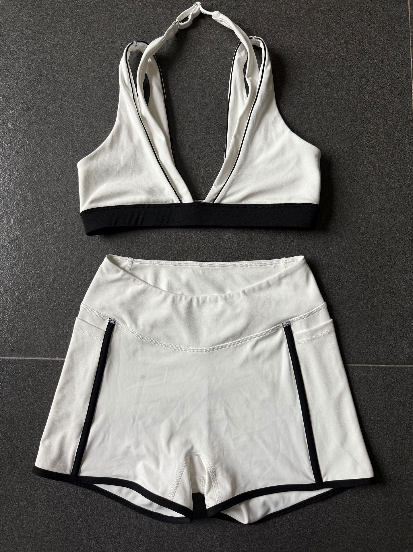 Autumn Sand Color Contrast Patchwork Yoga Pocket Tight Sports Women Outdoor Running Fitness Yoga Two Piece Sets