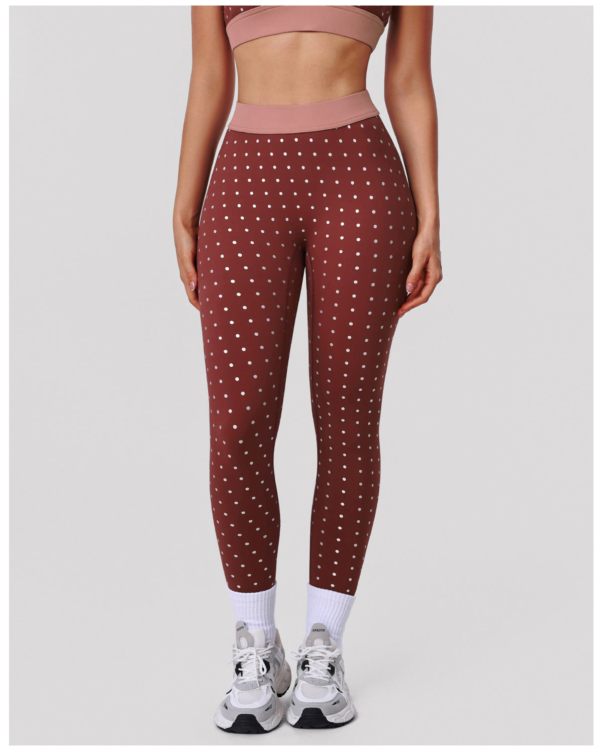 Nude Feel High Elastic Polka Dot Printed Yoga Leggings Outdoor Training Running Hip Raise Sports Ninth Pants