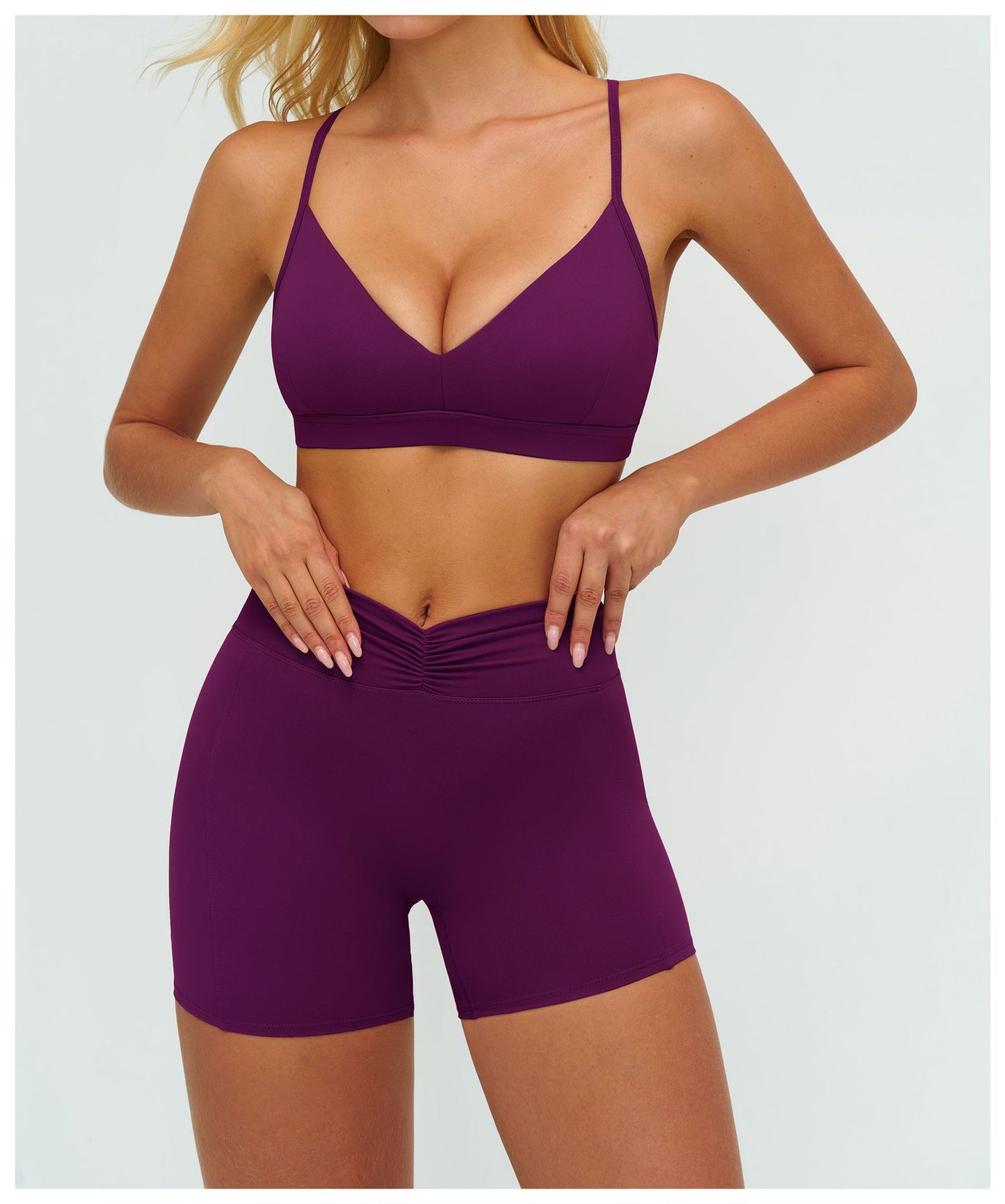Brushed V neck Yoga Bra Y Line Back Shaping Adjustable Sports Underwear Fitness Running Sports Bra
