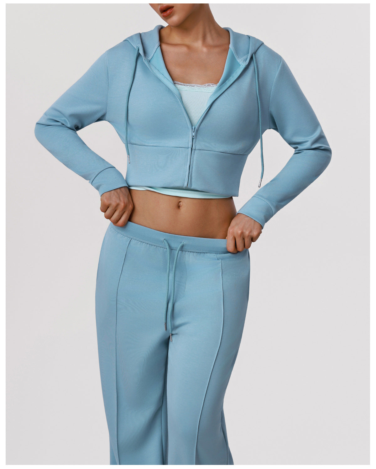Sports Wide Leg Pants Women Autumn Winter Hooded Long Sleeve Top Yoga Clothes Coat Fitness Two Piece Sets