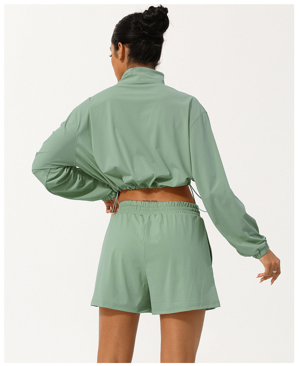Summer Sports Sun Protection Long Sleeved UV Proof Top Quick Drying Breathable Shorts Casual Sun Protective Clothing Two Piece Set