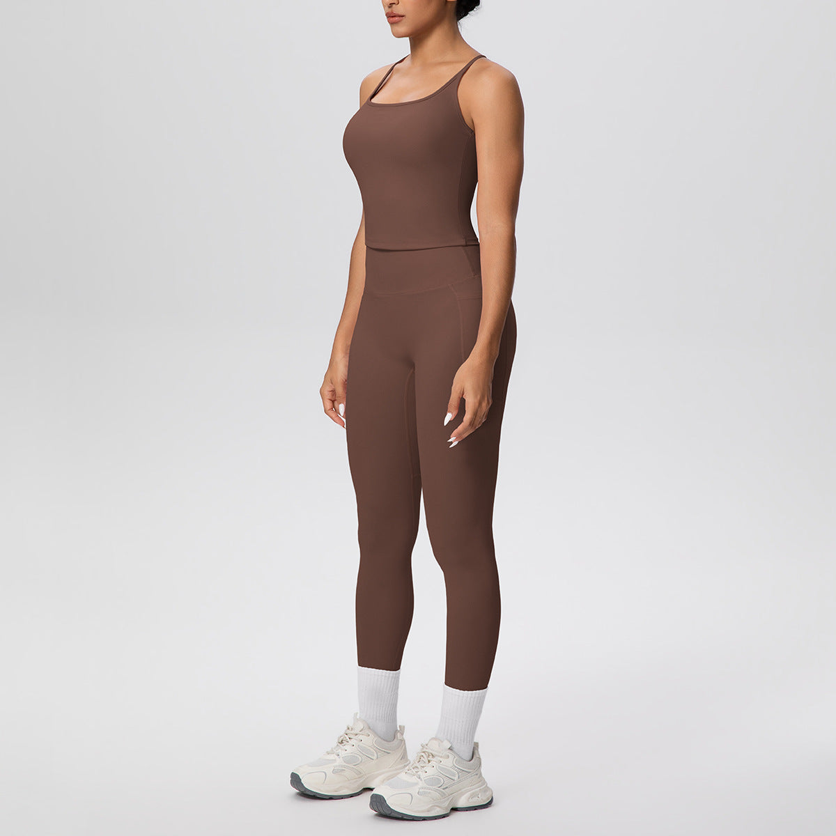Solid Color Skin Friendly H Shaped Beauty Back Sports Vest Pocket Yoga Pants Leggings Fitness Yoga Wear Set for Women
