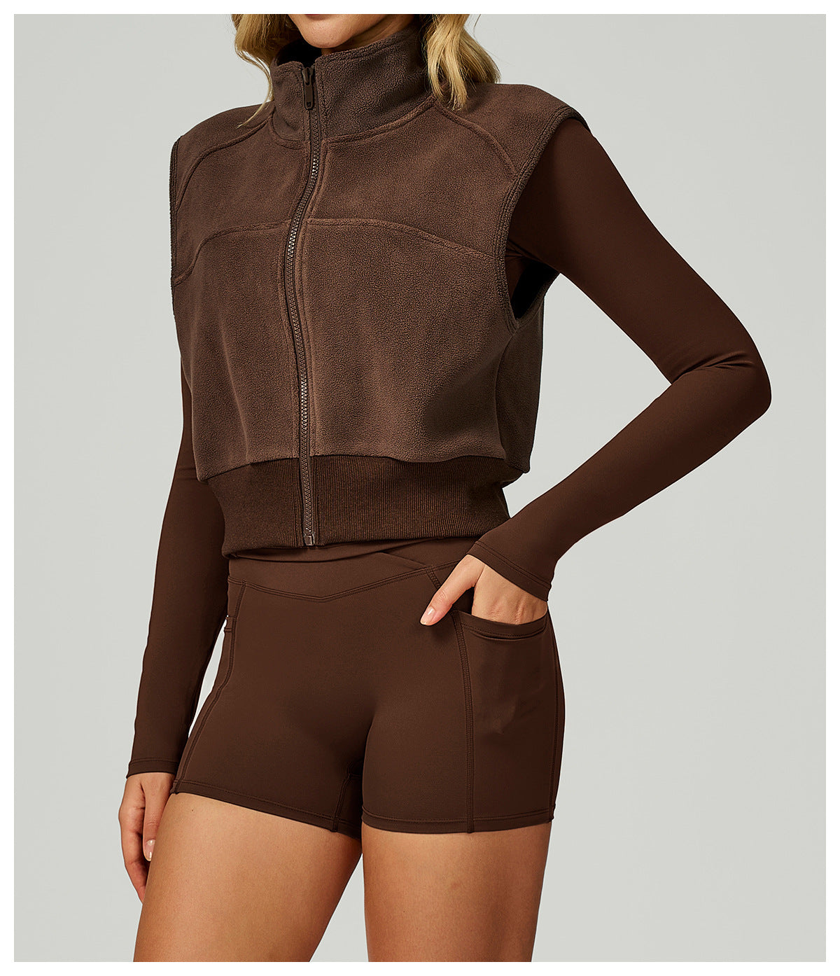 Turtleneck Autumn Winter Velvet Vest Sleeveless Outer Wear Zipper Sports Vest Outdoor Running Top