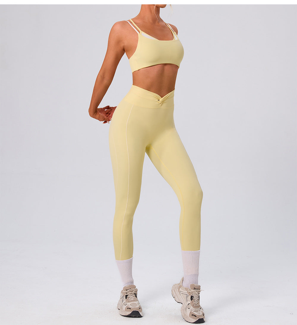 Women Clothing Street Workout Top Sports Faux Two Piece Contrast Color Sling Yoga Bra Vest