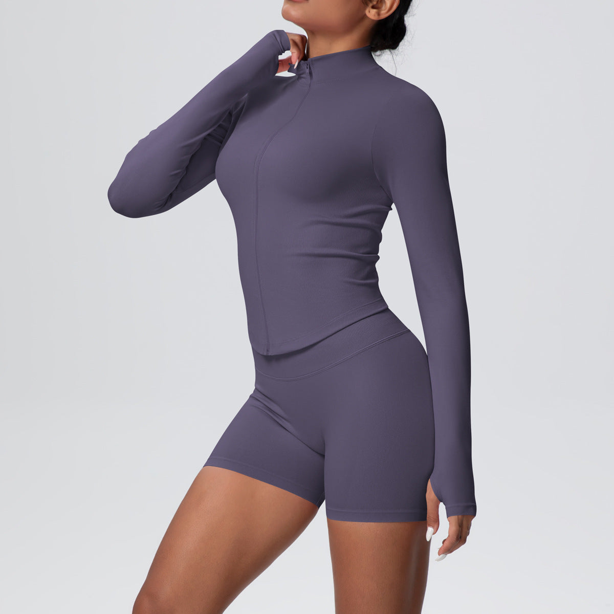 Stand Collar Knitted Long Sleeve Zipper Yoga Jacket Tight Quick Drying Yoga Shorts Fitness Yoga Wear Set for Women