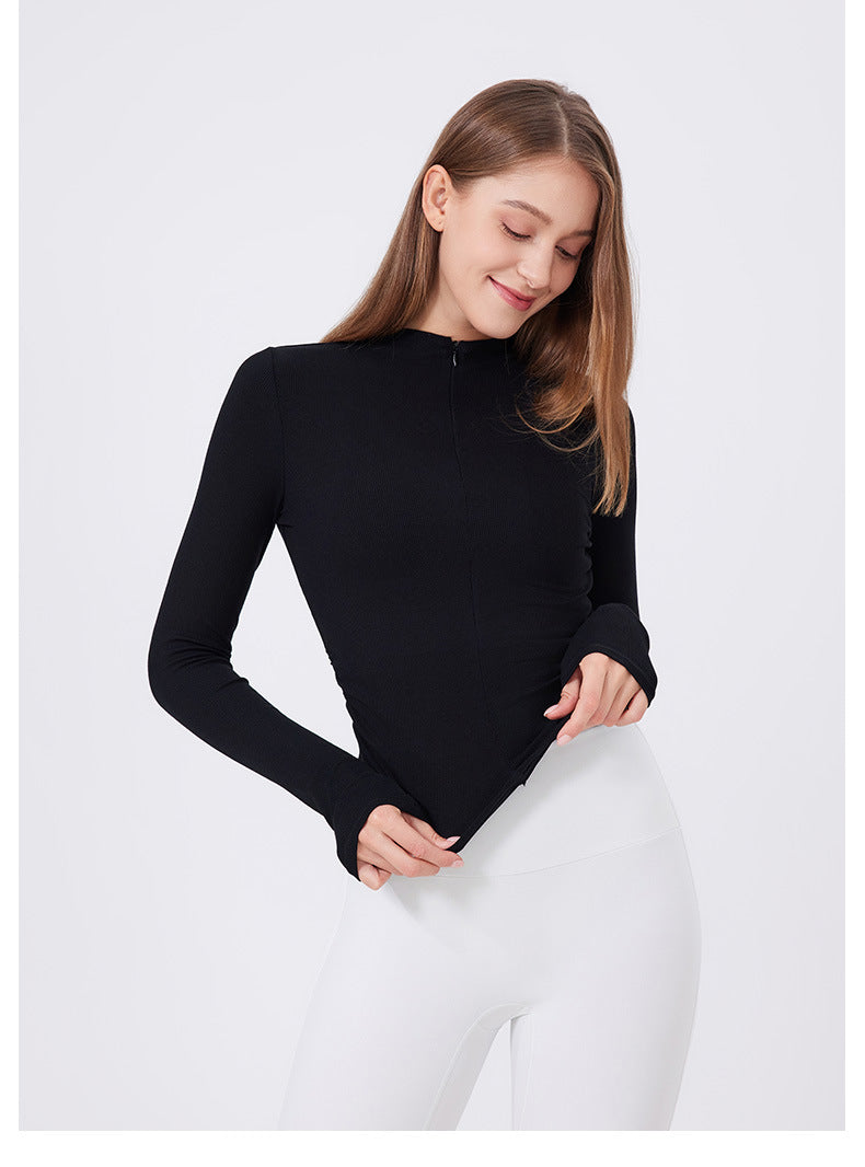 Small Waist Half Zipper Yoga Clothes Women Workout Clothes Sports Top Pilates Training Wear Long Sleeve Blouse Autumn