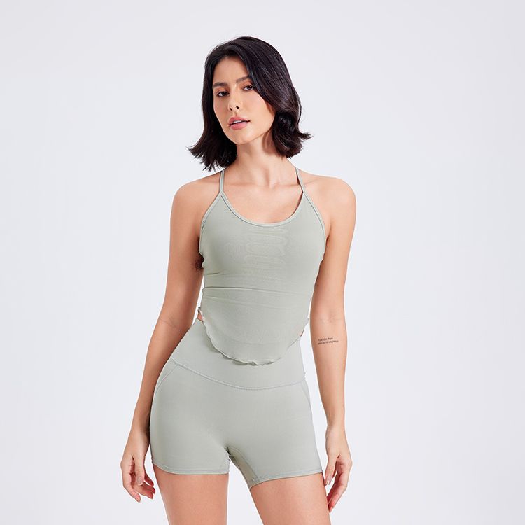 Sports Spun Yarn Vest Fixed Cup Yoga Jacket Women Casual Running Wait Lifting Breast Holding Workout Clothes Bra