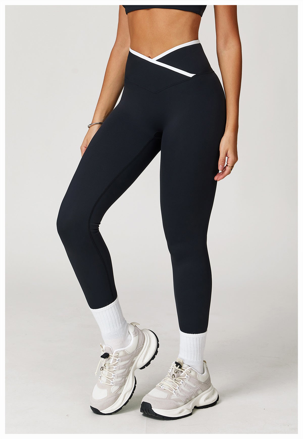 Sollinarry Nude Feel Skinny Yoga Pants Cross High Waist Contrast Color Tights Women Sports Running Fitness Pants