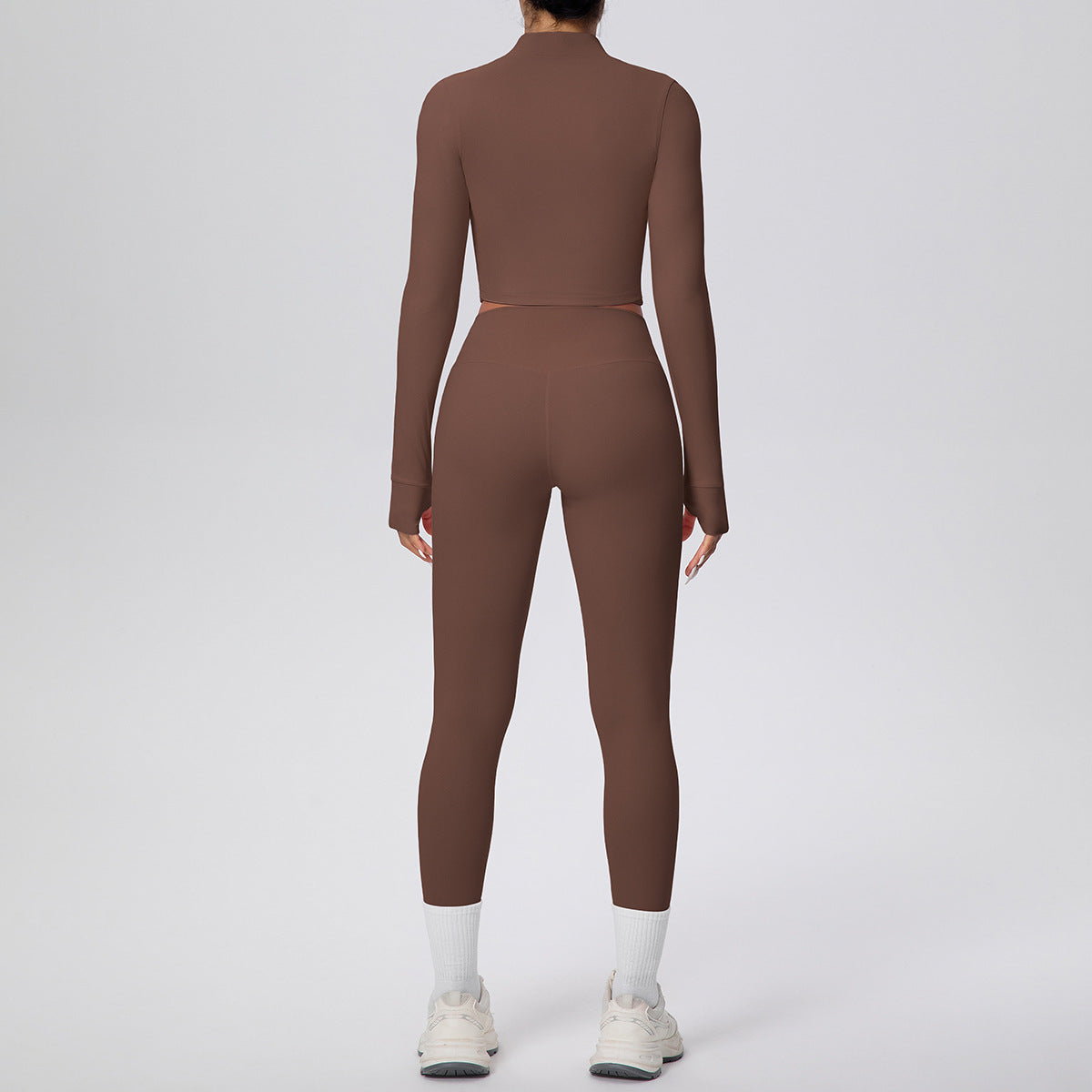 Tight High Waist Nude Feel Sports Thumb Hole Zip Long Sleeve Coat Yoga Clothes Fitness Hip Lifting Yoga Set