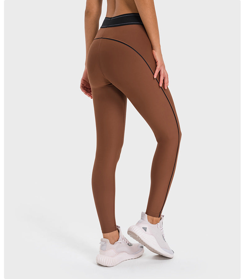 Contrast Color Elasticated Waist Sports Tights High Elastic Slim Slimming Training Fitness Yoga Pants Women