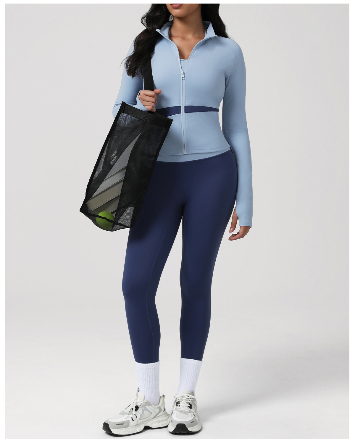 Autumn Winter Yoga Clothes Pilates Training Workout Top Morning Running Quick Drying Sports Contrast Color Long Sleeves Coat