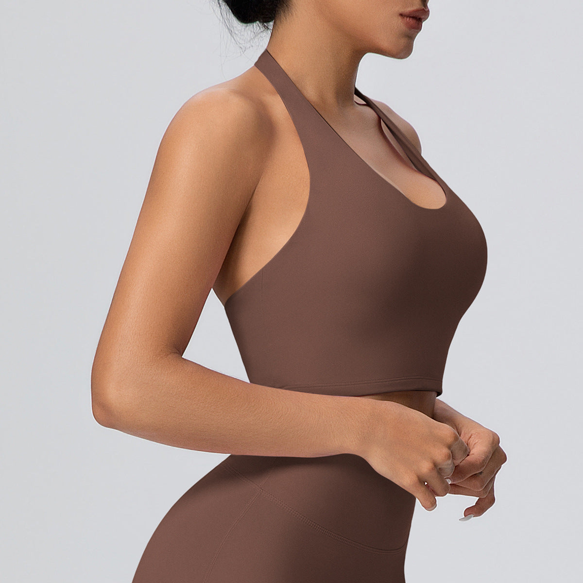Solid Color Halter Beauty Back Nude Feel Yoga Vest Top Chest Pad Sports Bra Underwear Fitness Yoga Wear