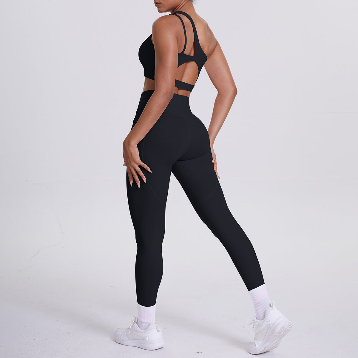 Oblique One Shoulder Beauty Back Yoga Bra Nude Feel Sports Underwear Running Yoga Pants Fitness Pocket Trousers Set