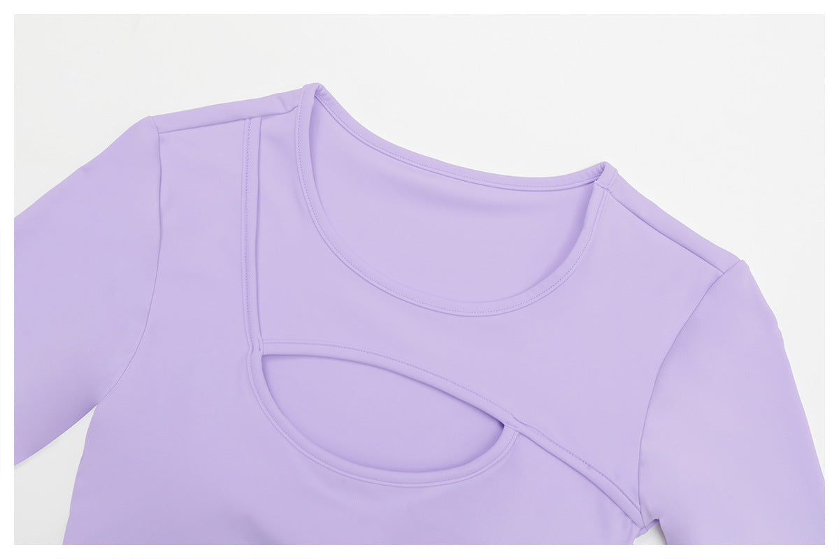 Sollinarry Nude Feel Tight Yoga Long Sleeve Shockproof Sports Hollow Out Cutout T shirt Running Workout Yoga Top