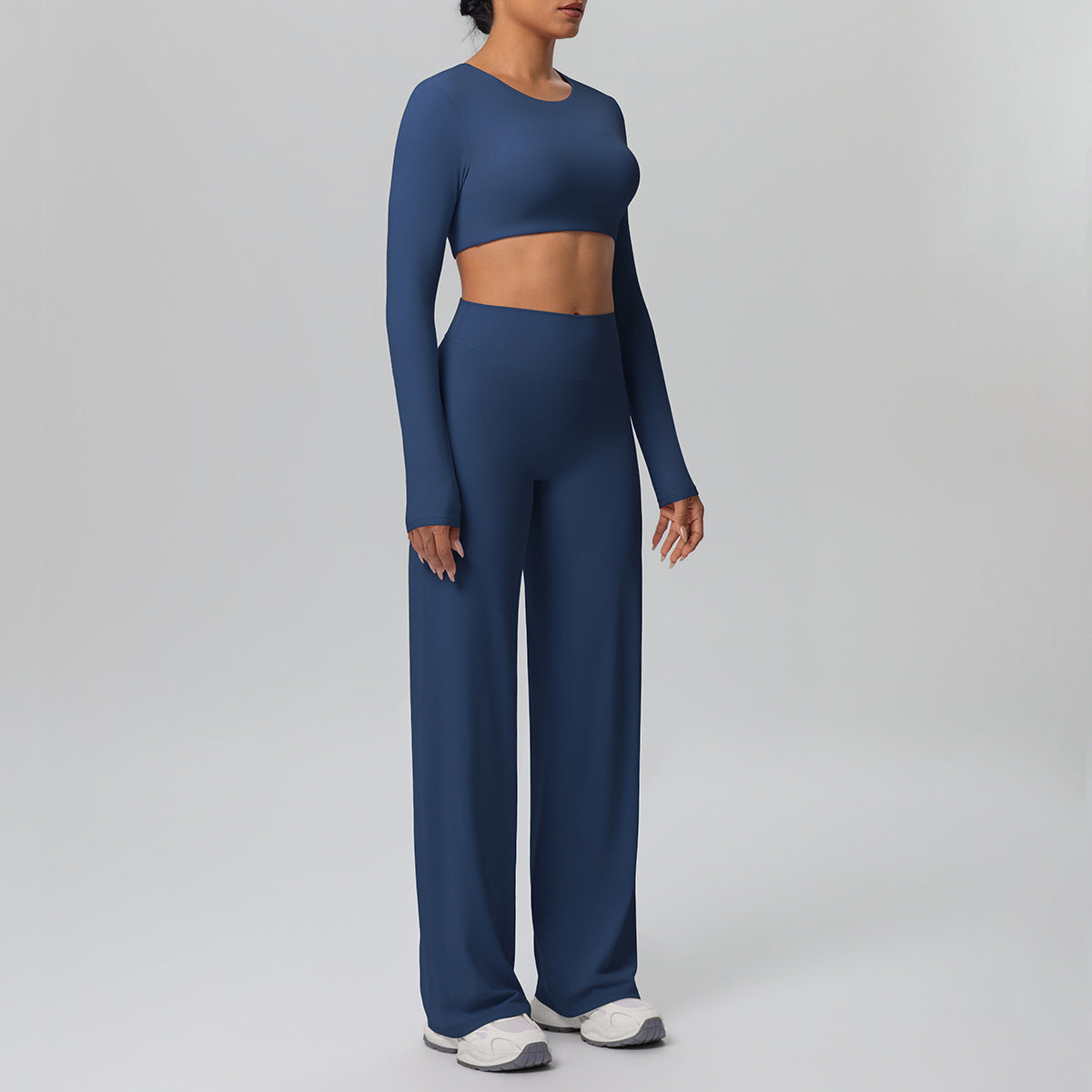 Women Long Sleeve Skin Friendly with Chest Pad Breathable Sports Drooping Straight Pants Yoga Set