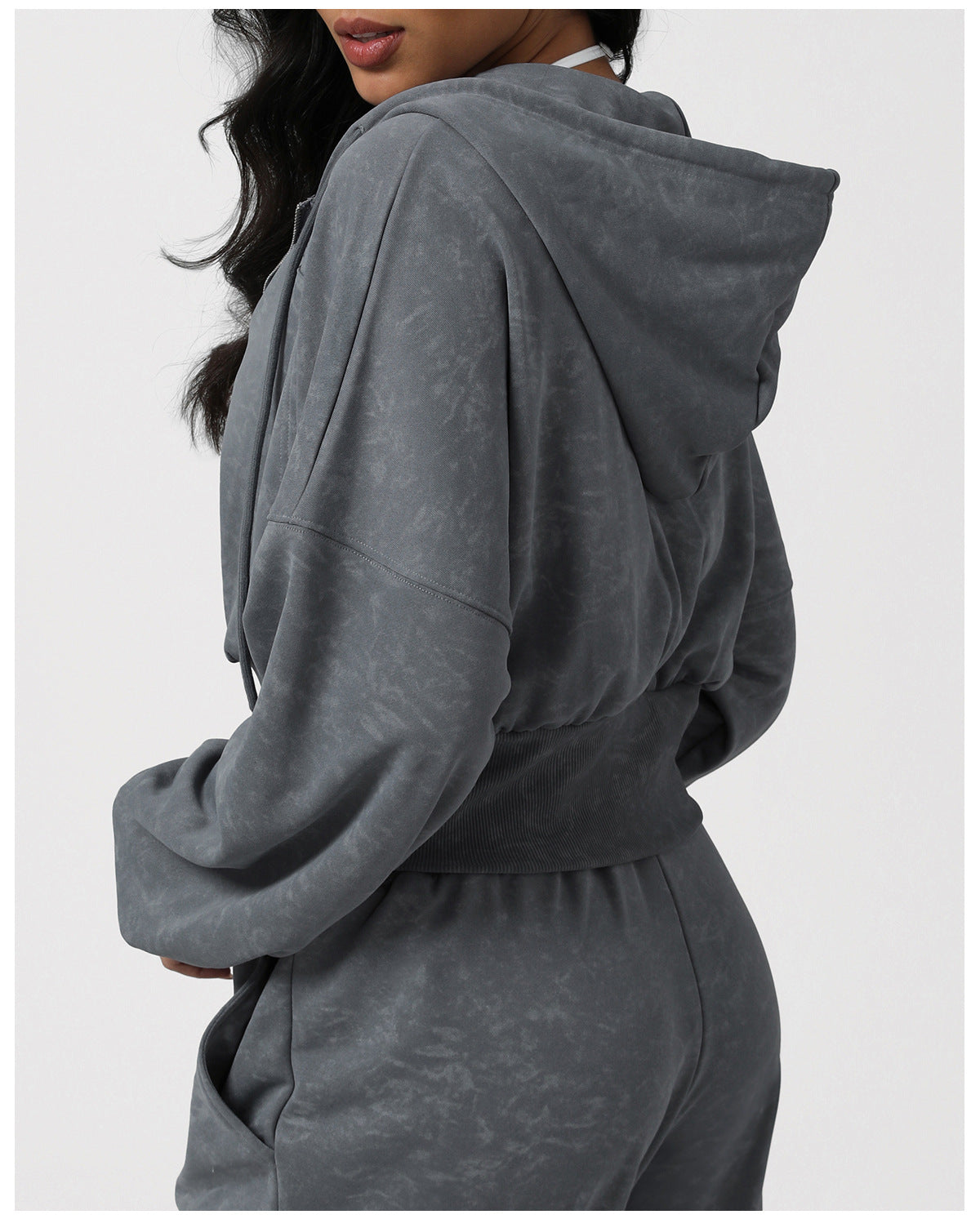 Autumn Winter Sports Casual Hooded Hoodie Short Waist Retro Printed Cardigan Coat Yoga Workout Clothes