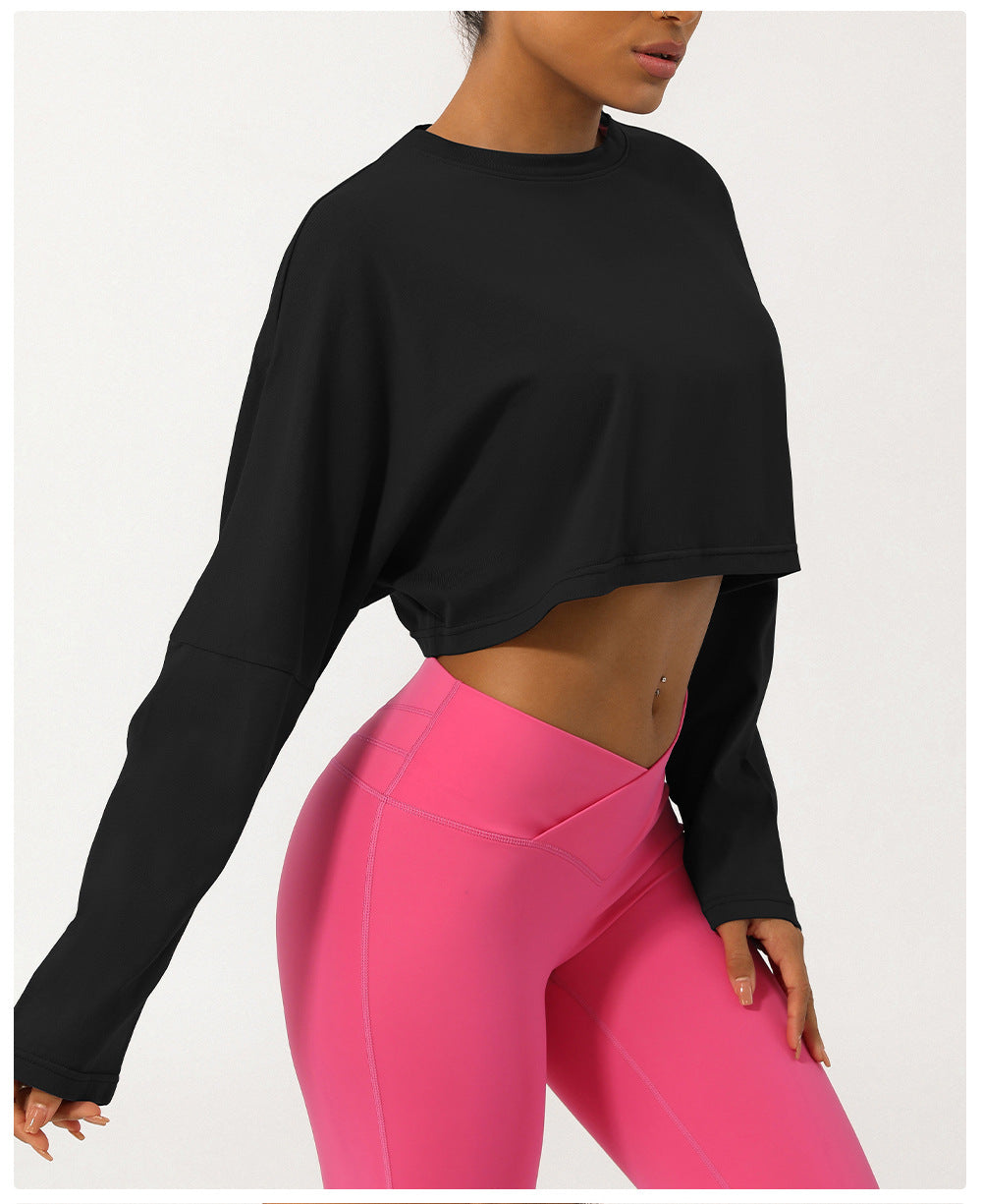 Spring Summer Yoga Clothing Top Round Neck Loose Running Sport Long Sleeve T Shirt Short Breathable Fitness T Shirt Top Women