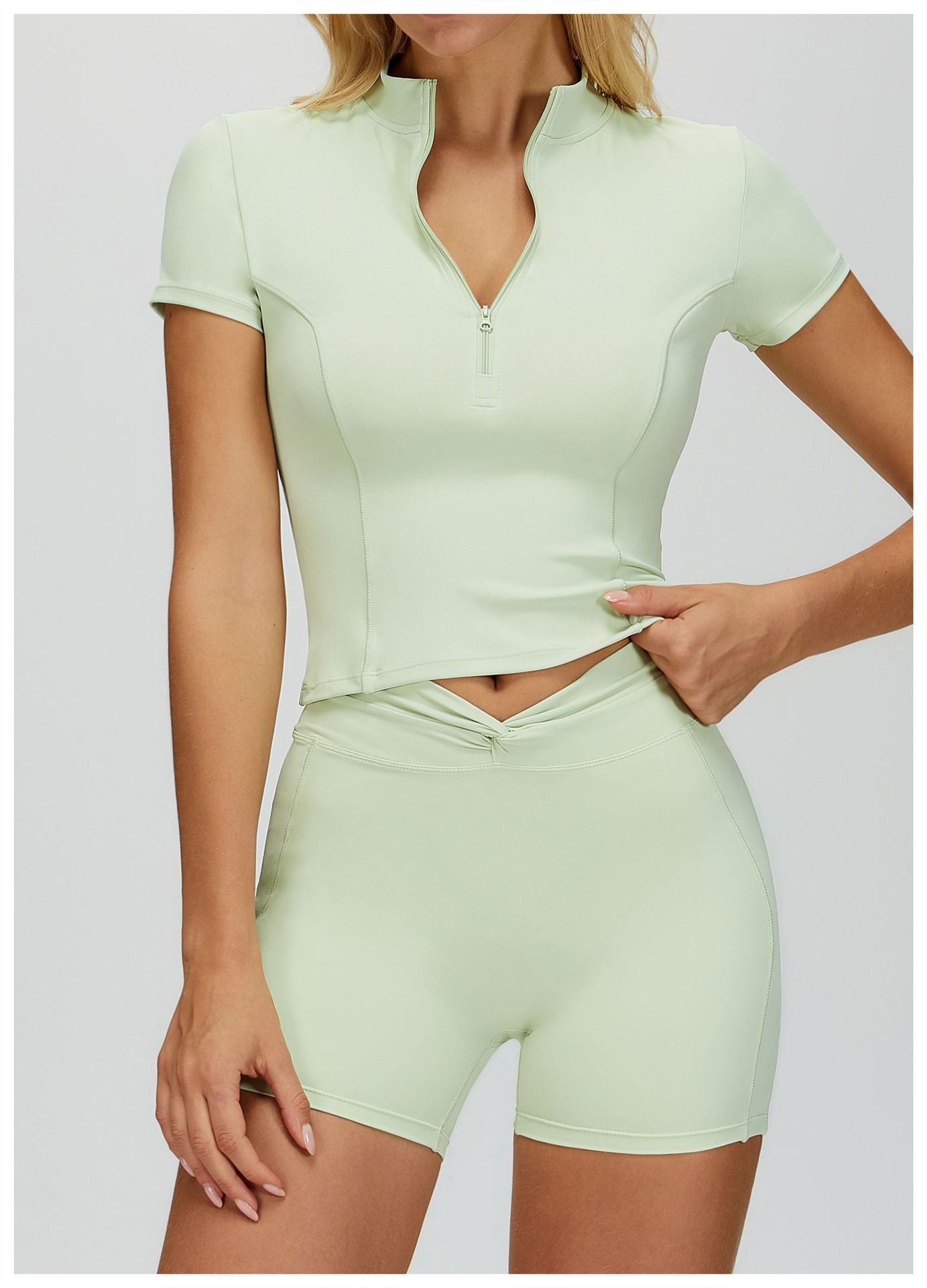 Nude Feel Yoga Short Sleeve Stand Collar Zipper Skinny Exercise Top Outdoor Running Fitness Short Sleeve