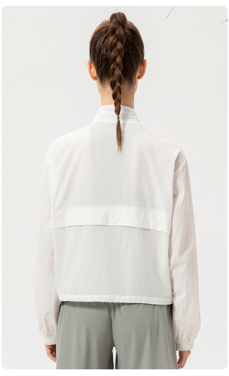 Outdoor Sports Windbreaker Women Loose Casual Yoga Clothes Zipped Stand Collar Running Fitness Jacket