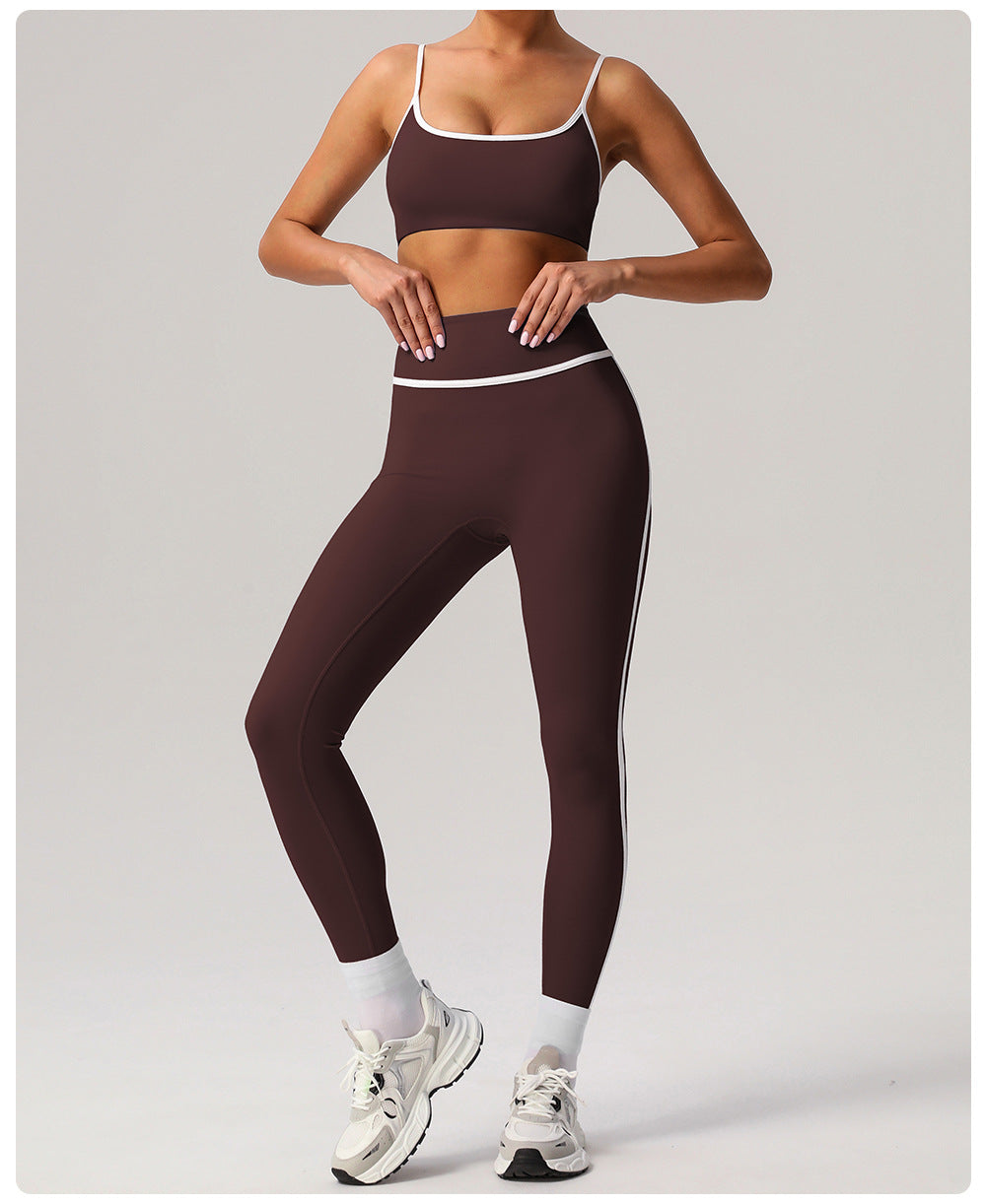 Contrast Color Thin Belt Sports Underwear Gather Shockproof Yoga Bra with Pad Outdoor Running Fitness Clothes