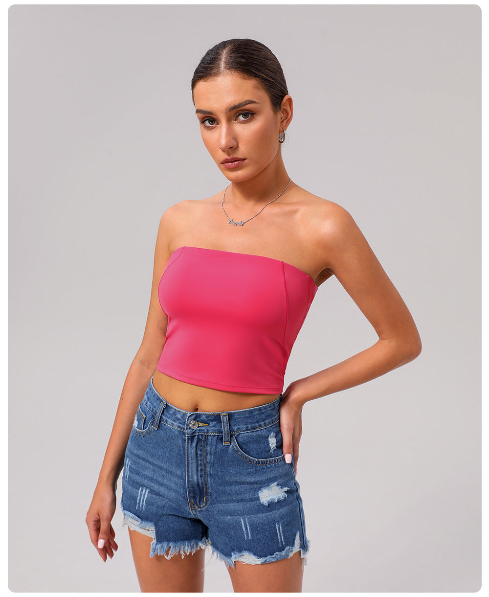 Nude Feel Yoga Chest Wrapped Vest High Elasticity Skinny Exercise Top Women Outer Wear Casual Quick Drying Fitness Vest