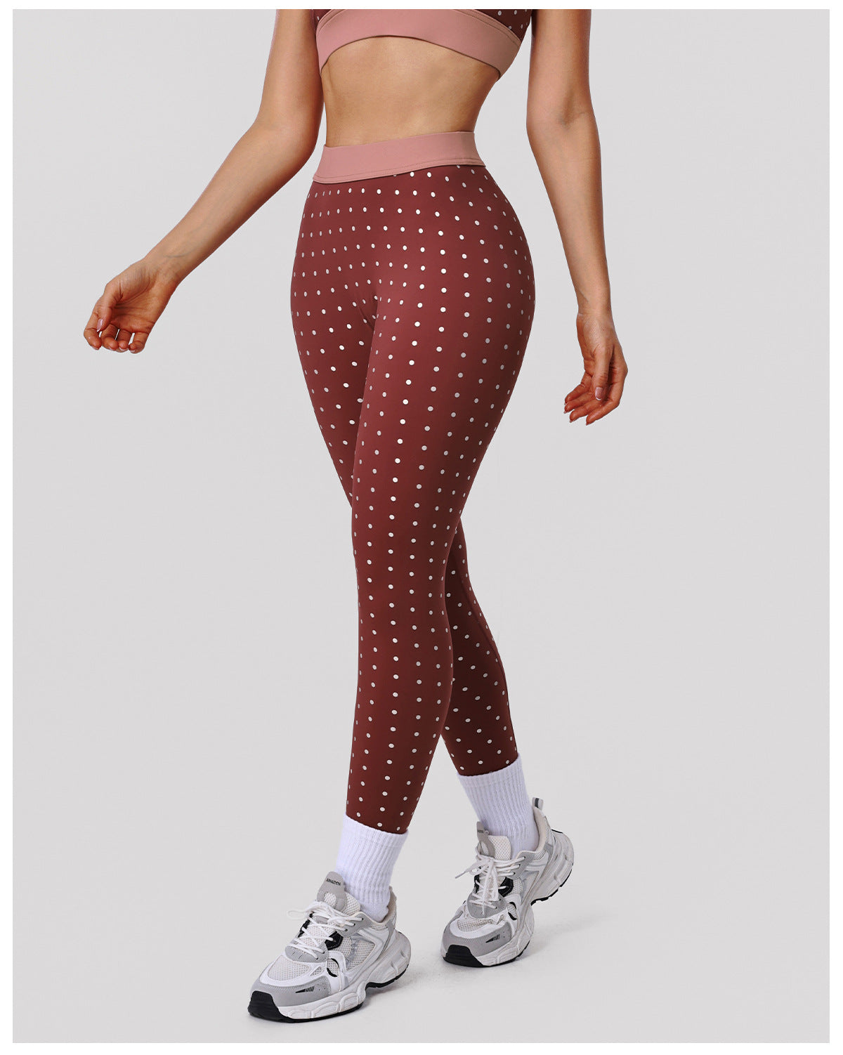 Nude Feel High Elastic Polka Dot Printed Yoga Leggings Outdoor Training Running Hip Raise Sports Ninth Pants