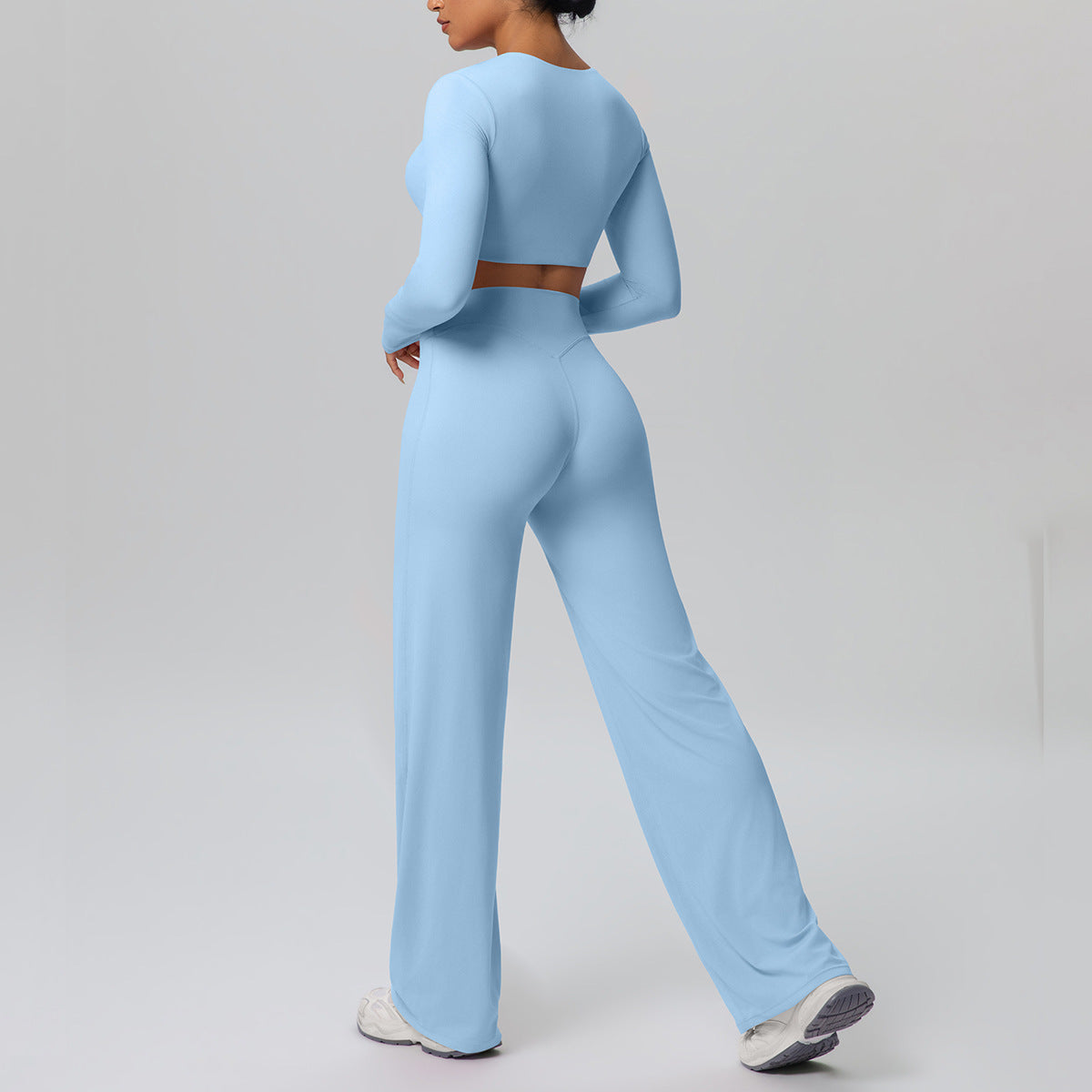 Women Long Sleeve Skin Friendly with Chest Pad Breathable Sports Drooping Straight Pants Yoga Set