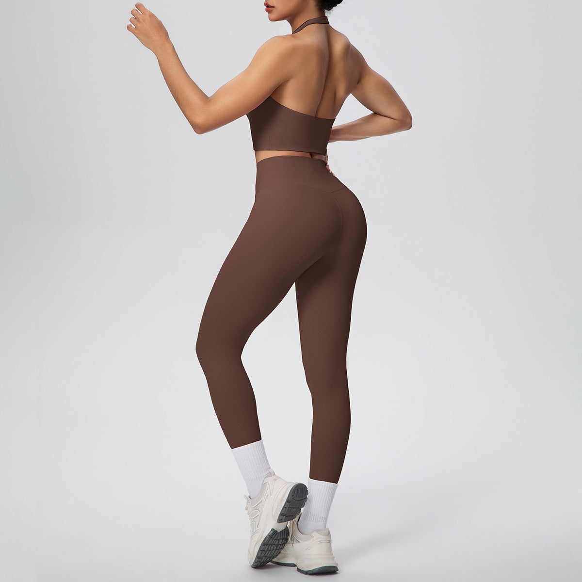Solid Color Halter Beauty Back Exercise Bra Gathering Vest Running Body Shaping Exercise Workout Pants Yoga Two Piece Sets